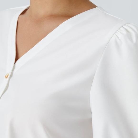 Halara V Neck Button Long Sleeve Work Blouse - Picture 5 of 7